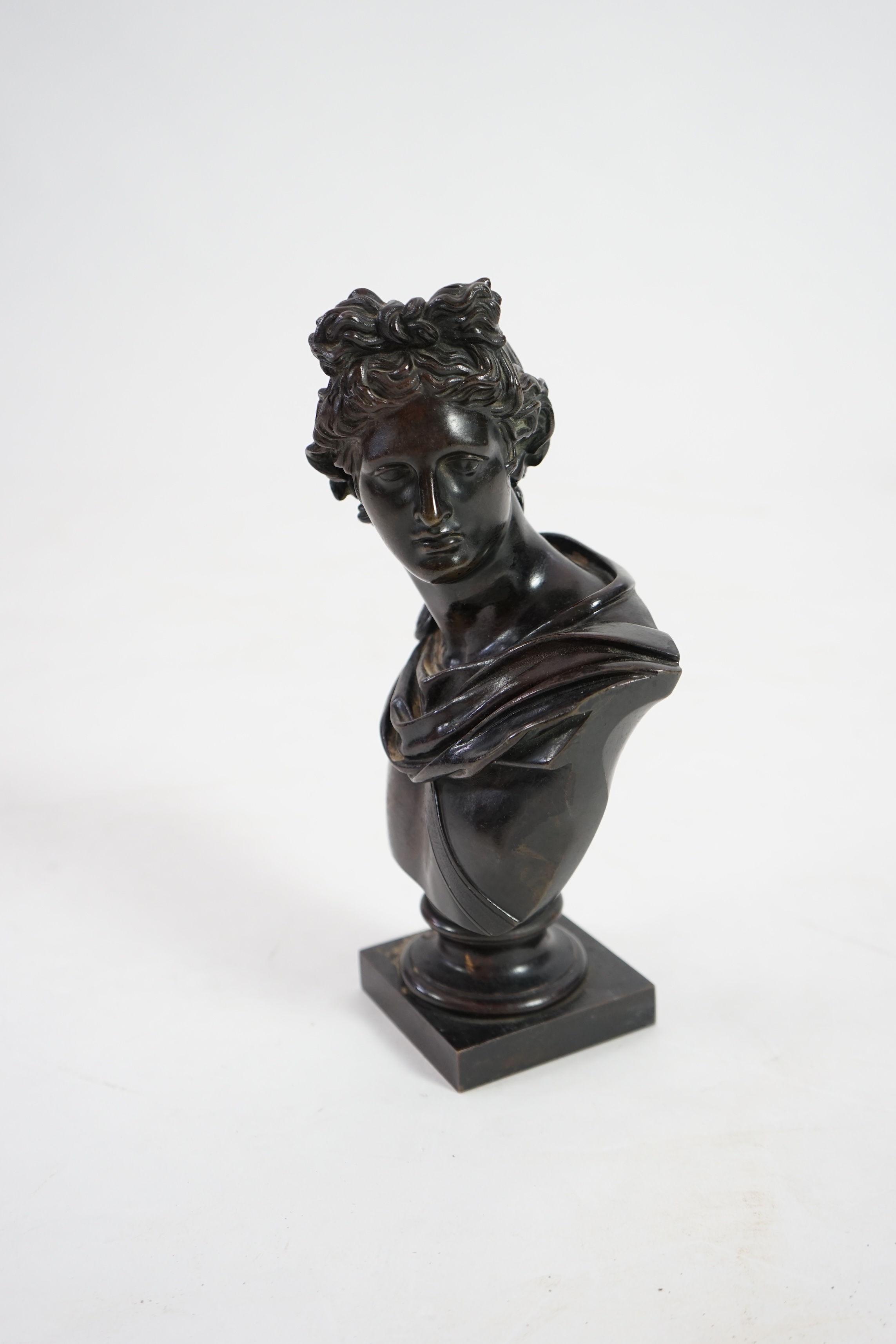 After the antique, a late 19th century Italian bronze bust of Apollo Belvedere